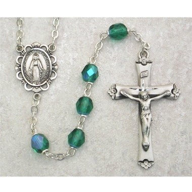 Emerald (May) Birthstone Sterling Silver Rosary 875L-EMF