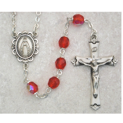 Ruby (July) Birthstone Sterling Silver Rosary 875L-RUF