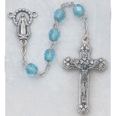 Aqua (March) Crystal Bead Rosary 120-AQR