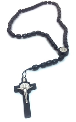 Black Wood Bead Saint Benedict Rosary with Holy Card 718R