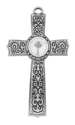 6" Grey and White First Communion Cross 75-58