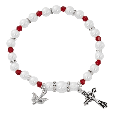 Garnet Confirmation Bracelet with Pearl White Beads and Crucifix B214