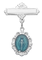 Sterling Silver Blue Enamel Miraculous Medal Baby Pin 426L