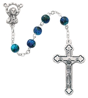 Child's Italian Made 6MM Blue Swirl Glass Bead Rosary P3BLR