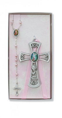 Pewter Girl Cross with Guardian Angel Rosary Set BS36