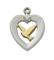 STERLING SILVER TUTONE HEART WITH DOVE L653
