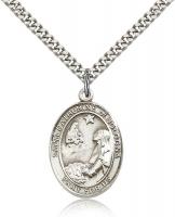 Sterling Silver St. Catherine of Bologna Pendant, Stainless Silver Heavy Curb Chain, Large Size Catholic Medal, 1" x 3/4"
