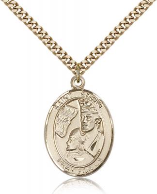 Gold Filled St. Edwin Pendant, Stainless Gold Heavy Curb Chain, Large Size Catholic Medal, 1" x 3/4"