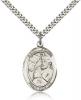 Sterling Silver St. Edwin Pendant, Stainless Silver Heavy Curb Chain, Large Size Catholic Medal, 1" x 3/4"