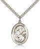 Sterling Silver St. Fina Pendant, Stainless Silver Heavy Curb Chain, Large Size Catholic Medal, 1" x 3/4"