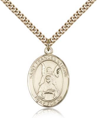 Gold Filled St. Frances Of Rome Pendant, SG Heavy Curb Chain, Large Size Catholic Medal, 1" x 3/4"