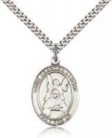 Sterling Silver St. Frances of Rome Pendant, Stainless Silver Heavy Curb Chain, Large Size Catholic Medal, 1" x 3/4"