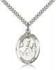 Sterling Silver St. Kieran Pendant, Stainless Silver Heavy Curb Chain, Large Size Catholic Medal, 1" x 3/4"