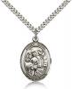 Sterling Silver St. Vitus Pendant, SN Heavy Curb Chain, Large Size Catholic Medal, 1" x 3/4"