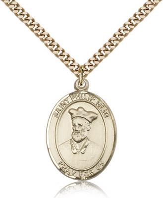 Gold Filled St. Philip Neri Pendant, SG Heavy Curb Chain, Large Size Catholic Medal, 1" x 3/4"
