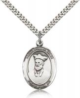 Sterling Silver St. Philip Neri Pendant, SN Heavy Curb Chain, Large Size Catholic Medal, 1" x 3/4"