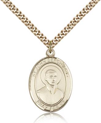 Gold Filled St. John Berchmans Pendant, SG Heavy Curb Chain, Large Size Catholic Medal, 1" x 3/4"