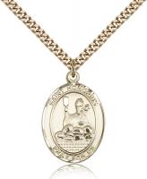Gold Filled St. Honorius Pendant, SG Heavy Curb Chain, Large Size Catholic Medal, 1" x 3/4"