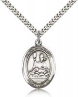 Sterling Silver St. Honorius Pendant, SN Heavy Curb Chain, Large Size Catholic Medal, 1" x 3/4"