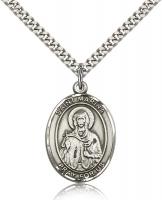 Sterling Silver St. Marina Pendant, SN Heavy Curb Chain, Large Size Catholic Medal, 1" x 3/4"