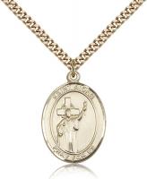 Gold Filled St. Aidan Of Lindesfarne Pendant, SG Heavy Curb Chain, Large Size Catholic Medal, 1" x 3/4"