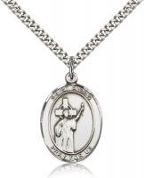 Sterling Silver St. Aidan Of Lindesfarne Pendant, SN Heavy Curb Chain, Large Size Catholic Medal, 1" x 3/4"