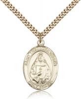 Gold Filled St. Theodore Guerin Pendant, SG Heavy Curb Chain, Large Size Catholic Medal, 1" x 3/4"