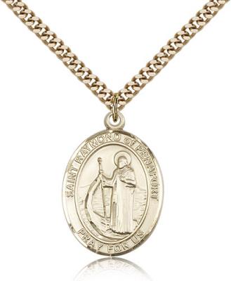 Gold Filled St. Raymond of Penafort Pendant, SG Heavy Curb Chain, Large Size Catholic Medal, 1" x 3/4"