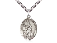 Sterling Silver Our Lady of Assumption Pendant, SN Heavy Curb Chain, Large Size Catholic Medal, 1" x 3/4"