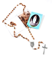 OLIVE WOOD BEAD ROSARY WITH RELIC TOUCHED TO LOURDES GROTTO