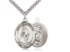 Sterling Silver St. Christopher/Wrestling Pendant, Stainless Silver Heavy Curb Chain, Large Size Catholic Medal, 1" x 3/4"