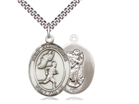 Sterling Silver St. Christopher/Track&Field Men Pe, Stainless Silver Heavy Curb Chain, Large Size Catholic Medal, 1" x 3/4"