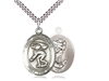Sterling Silver St. Christopher/Swimming Pendant, Stainless Silver Heavy Curb Chain, Large Size Catholic Medal, 1" x 3/4"