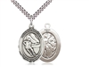 Sterling Silver St. Sebastian / Hockey Pendant, SN Heavy Curb Chain, Large Size Catholic Medal, 1" x 3/4"