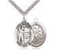Sterling Silver St. Sebastian / Golf Pendant, SN Heavy Curb Chain, Large Size Catholic Medal, 1" x 3/4"