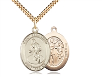 Gold Filled St. Sebastian / Wrestling Pendant, SG Heavy Curb Chain, Large Size Catholic Medal, 1" x 3/4"