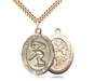 Gold Filled St. Sebastian / Swimming Pendant, SG Heavy Curb Chain, Large Size Catholic Medal, 1" x 3/4"