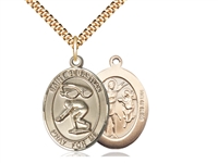 Gold Filled St. Sebastian / Swimming Pendant, SG Heavy Curb Chain, Large Size Catholic Medal, 1" x 3/4"