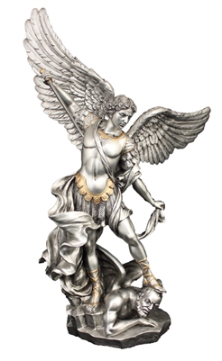 St. Michael Statue Pewter Style Finish Golden Highlights 8inches SR-76519-PE