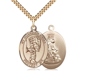Gold Filled Guardian Angel/Baseball Pendant, SG Heavy Curb Chain, Large Size Catholic Medal, 1" x 3/4"
