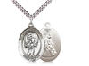Sterling Silver Guardian Angel/Baseball Pendant, SN Heavy Curb Chain, Large Size Catholic Medal, 1" x 3/4"