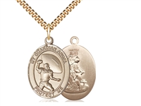 Gold Filled Guardian Angel/Football Pendant, SG Heavy Curb Chain, Large Size Catholic Medal, 1" x 3/4"
