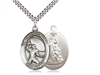 Sterling Silver Guardian Angel/Football Pendant, SN Heavy Curb Chain, Large Size Catholic Medal, 1" x 3/4"
