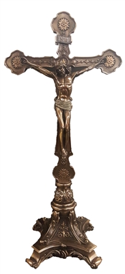 Standing Double Sided Crucifix Lightly Hand-Painted Cold Cast Bronze 12.5inch SR-77271