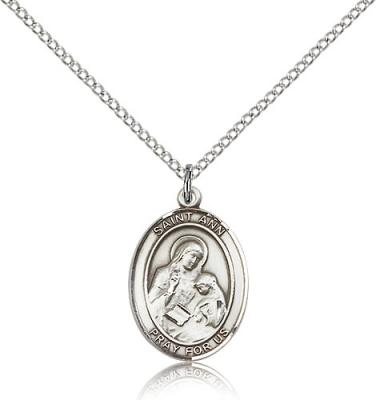 Sterling Silver St. Ann Pendant, Sterling Silver Lite Curb Chain, Medium Size Catholic Medal, 3/4" x 1/2"