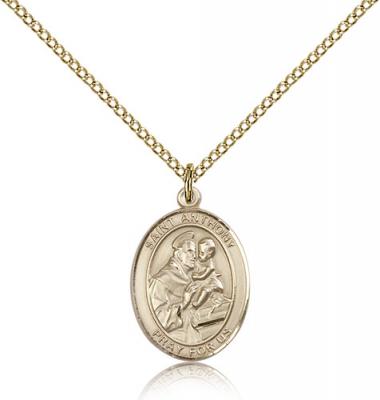 Gold Filled St. Anthony of Padua Pendant, Gold Filled Lite Curb Chain, Medium Size Catholic Medal, 3/4" x 1/2"
