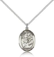 Sterling Silver St. Anthony of Padua Pendant, Sterling Silver Lite Curb Chain, Medium Size Catholic Medal, 3/4" x 1/2"