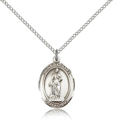 Sterling Silver St. Barbara Pendant, Sterling Silver Lite Curb Chain, Medium Size Catholic Medal, 3/4" x 1/2"