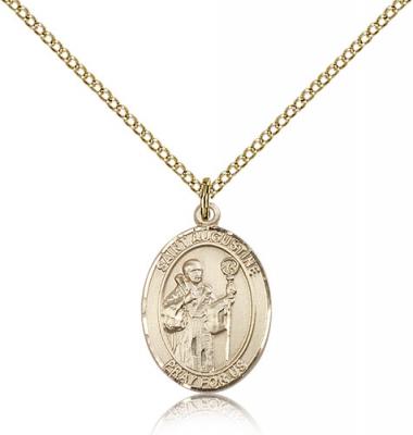 Gold Filled St. Augustine Pendant, Gold Filled Lite Curb Chain, Medium Size Catholic Medal, 3/4" x 1/2"