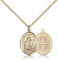Gold Filled St. Benedict Pendant, Gold Filled Lite Curb Chain, Medium Size Catholic Medal, 3/4" x 1/2"